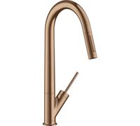 hansgrohe AXOR Starck Monomando de cocina 270 con ducha extraíble, 10821310, Color: Oro rojo cepillado