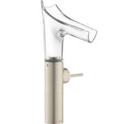 hansgrohe AXOR Starck V Mezclador monomando de lavabo 220 con caño de vidrio para lavabos con kit de desagüe, 12114820, Color: Níquel Cepillado