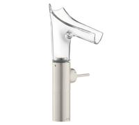 hansgrohe AXOR Starck V Mezclador monomando de lavabo 220 con caño de vidrio para lavabos con kit de desagüe, 12114800, Color: Óptica de acero inoxidable