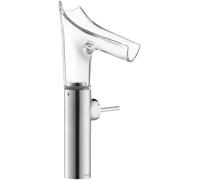 hansgrohe AXOR Starck V Mezclador monomando de lavabo 220 con caño de vidrio para lavabos con kit de desagüe, 12114000, Color: cromado