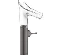 hansgrohe AXOR Starck V Mezclador monomando de lavabo 220 con caño de vidrio para lavabos con kit de desagüe, 12114340, Color: Cromo negro cepillado