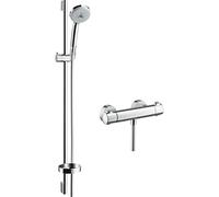 Hansgrohe Conjunto de ducha Croma 100 – termostato, 3 chorros, barra 90 cm, cromo