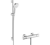 Hansgrohe Conjunto de ducha a pared Croma Select E – Termostato Ecostat barra 90 cm – Blanco/Cromo
