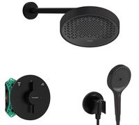 Hansgrohe - Conjunto de ducha con grifo empotrado, con cuerpo de montaje, diámetro 25 cm, 3 chorros, negro mate SANI21HHH404