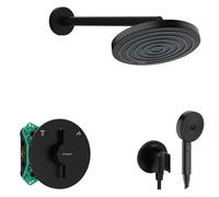 Hansgrohe - Conjunto de ducha con grifo empotrado, con cuerpo de montaje, diámetro 26 cm, 3 chorros, negro mate SANI21HHH400