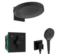 Hansgrohe - Conjunto de ducha con grifo empotrado, con cuerpo de montaje, diámetro 36 cm, 3 chorros, negro mate SANI21HHH409