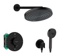 Hansgrohe - Conjunto de ducha con termostato empotrado, con cuerpo de montaje, diámetro 26 cm, 3 chorros, negro mate SANI21HHH402