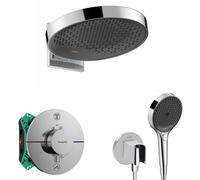 Hansgrohe - Conjunto de ducha con termostato empotrado, con cuerpo de montaje, diámetro 36 cm, 3 chorros, cromo SANI21HHH010