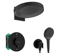 Hansgrohe - Conjunto de ducha con termostato empotrado, con cuerpo de montaje, diámetro 36 cm, 3 chorros, negro mate SANI21HHH410