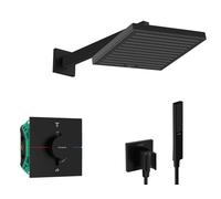 Hansgrohe - Conjunto de ducha con termostato para instalación empotrada, con cuerpo, 26x26 cm, negro mate SANI21HHH403