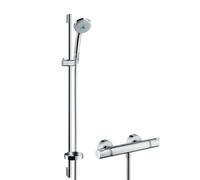 Hansgrohe Conjunto de ducha Croma 100 – termostato, 3 chorros, barra 90 cm, cromo