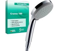 hansgrohe Croma 100 - ducha de mano, alcachofa de ducha con 4 tipos de chorro, cabezal de ducha redondo (⌀ 100 mm), con sistema antical, cromo, 28535000