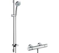 hansgrohe Croma 100 sistema de ducha de superficie Multi con Ecostat Termostato confort y barra de ducha 90 cm, cromado, 27085000
