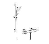 Hansgrohe Croma Select E - Conjunto de ducha Vario con termostato, 3 chorros, barra de ducha 65 cm, blanco/cromo 27081400