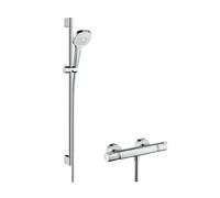 Hansgrohe Croma Select E - Conjunto de ducha Vario con termostato, 3 chorros, barra de ducha 90 cm, blanco/cromo 27082400