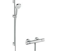 hansgrohe Croma Select E sistema de ducha de superficie Vario con Ecostat Termostato confort y barra de ducha 90 cm, blanco/cromo, 27082400
