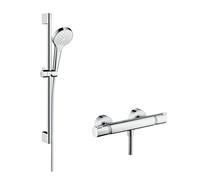 Hansgrohe Croma Select S - Conjunto de ducha Vario con termostato, 3 chorros, barra de ducha 65 cm, blanco/cromo 27013400