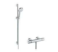 Hansgrohe Croma Select S - Conjunto de ducha Vario con termostato, 3 chorros, barra de ducha 90 cm, blanco/cromo 27014400