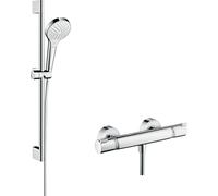 hansgrohe Croma Select S sistema de ducha de superficie Vario con Ecostat Termostato confort y barra de ducha 65 cm, blanco/cromo, 27013400