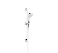 Hansgrohe Crometta - Conjunto de alcachofa de ducha, 2 chorros, barra y manguera, EcoSmart 9 l/min, blanco/cromo 26534400