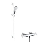 Hansgrohe Crometta - Conjunto de ducha Vario con termostato Ecostat 1001 CL, 2 chorros, blanco/cromo 27813400