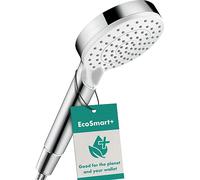 hansgrohe Crometta - ducha de mano ahorro de agua 6 l/min (EcoSmart+), alcachofa de ducha con 2 tipos de chorro, cabezal de ducha redondo (⌀ 100 mm), con sistema antical, blanco/cromo, 26336400