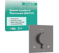 hansgrohe Ecostat Comfort E 33716340 - Termostato de ducha empotrable con combinación de seguridad y bloqueo de seguridad (SafetyStop) a 40 °C, grifo de ducha para 2 consumidores, cromo negro