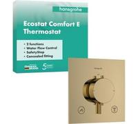 hansgrohe Ecostat Comfort E, termostato empotrado para 2 salidas, acabado dorado pulido