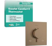 hansgrohe Ecostat Comfort E - termostato para ducha empotrado, grifo ducha con botón de seguridad (SafetyStop) a 40 °C, mezclador para 2 funciones, bronce cepillado, 33711140