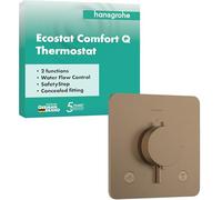 hansgrohe Ecostat Comfort Q - termostato para ducha empotrado, grifo ducha con botón de seguridad (SafetyStop) a 40 °C, mezclador para 2 funciones, bronce cepillado, 33713140