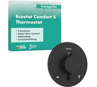hansgrohe Ecostat Comfort S - termostato para ducha empotrado, grifo ducha con botón de seguridad (SafetyStop) a 40 °C, mezclador para 2 funciones, negro mate, 33715670