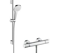 Hansgrohe Conjunto de ducha a pared Ecostat 27081400 con termostato, cromo/blanco, barra 65 cm