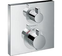 hansgrohe Ecostat Square - termostato empotrado , grifo con botón de seguridad (SafetyStop) a 40 °C, termostato rectangular para ducha y bañera, mezclador para 2 funciones, cromo, 15714000