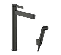 Hansgrohe Finoris - Grifo de lavabo con desagüe Push-Open y ducha bidé, EcoSmart, cromo negro cepillado 76220340