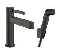 Hansgrohe Finoris - Grifo de lavabo con desagüe Push-Open y ducha bidé, EcoSmart, cromo negro cepillado 76210340
