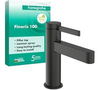 hansgrohe Finoris - grifo lavabo de agua fría sin desagüe, grifo monomando lavabo, altura del caño 92 mm, max. 5 l/min (EcoSmart), cromo negro cepillado, 76013340