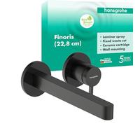 hansgrohe Finoris - grifo lavabo empotrado con desagüe, grifo monomando lavabo, altura del caño 22,8 cm, max. 5 l/min (EcoSmart), cromo negro cepillado, 76050340