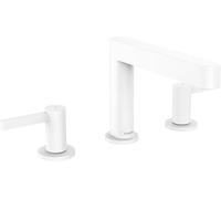 hansgrohe Finoris Grifería de lavabo de 3 agujeros 110 con juego de desagüe PUSH, alcance 169 mm, 76033700, Color: blanco mate