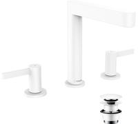 hansgrohe Finoris Mezclador de lavabo de 3 agujeros 160 con desagüe automático push-open, alcance 169mm, 76034700, Color: blanco mate