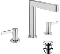 hansgrohe Finoris Mezclador de lavabo de 3 agujeros 160 con desagüe automático push-open, alcance 169mm, 76034000, Color: cromado