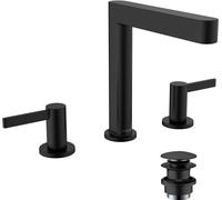 hansgrohe Finoris Mezclador de lavabo de 3 agujeros 160 con desagüe automático push-open, alcance 169mm, 76034670, Color: negro mate