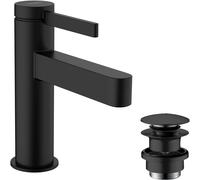 hansgrohe Finoris mezclador monomando de lavabo 100 con desagüe automático push-open, alcance 126mm, 76010670, Color: negro mate