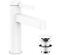 hansgrohe Finoris Grifo monomando de lavabo 110 con vaciador Push-Open, blanco mate, 76023700