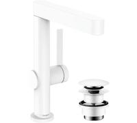 hansgrohe Finoris Mezclador monomando de lavabo 230 con caño giratorio y desagüe automático PUSH, 178 mm de alcance, 76060700, Color: blanco mate