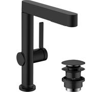hansgrohe Finoris Mezclador monomando de lavabo 230 con rociador extraíble, 2 tipos de rociador y desagüe automático push-open, 178 mm de alcance, 76063670, Color: negro mate