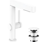 hansgrohe Finoris Mezclador monomando de lavabo 230 con rociador extraíble, 2 tipos de rociador y desagüe automático push-open, 178 mm de alcance, 76063700, Color: blanco mate