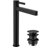 hansgrohe Finoris Mezclador monomando de lavabo 260 para lavabos con desagüe automático push-open, alcance 208mm, 76070670, Color: negro mate