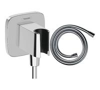 hansgrohe FixFit Q Toma de agua con soporte de ducha, cromo, 26887000 & Isiflex Flexo de ducha 1,60m, cromo, 28276000