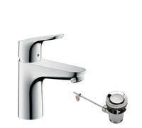 hansgrohe Focus - grifo lavabo con vaciador automático, grifo monomando lavabo 94 mm, mezclador monomando lavabo ahorro de agua (EcoSmart), cromo, 31607000