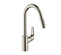 Hansgrohe Focus M41 - Grifo monomando de fregadero 240, con ducha extraíble, aspecto de acero inoxidable 31815800